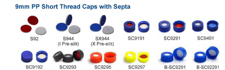 9mm pp short thread caps with septa